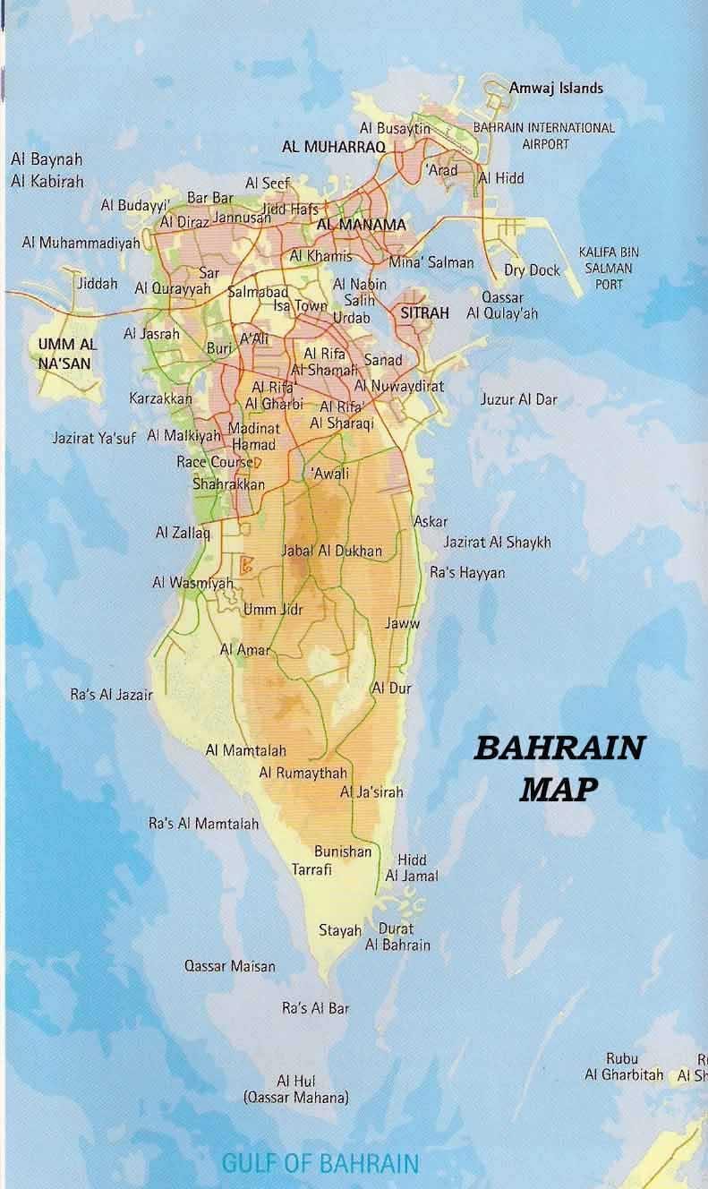 Bahrain mapa na may mga lugar