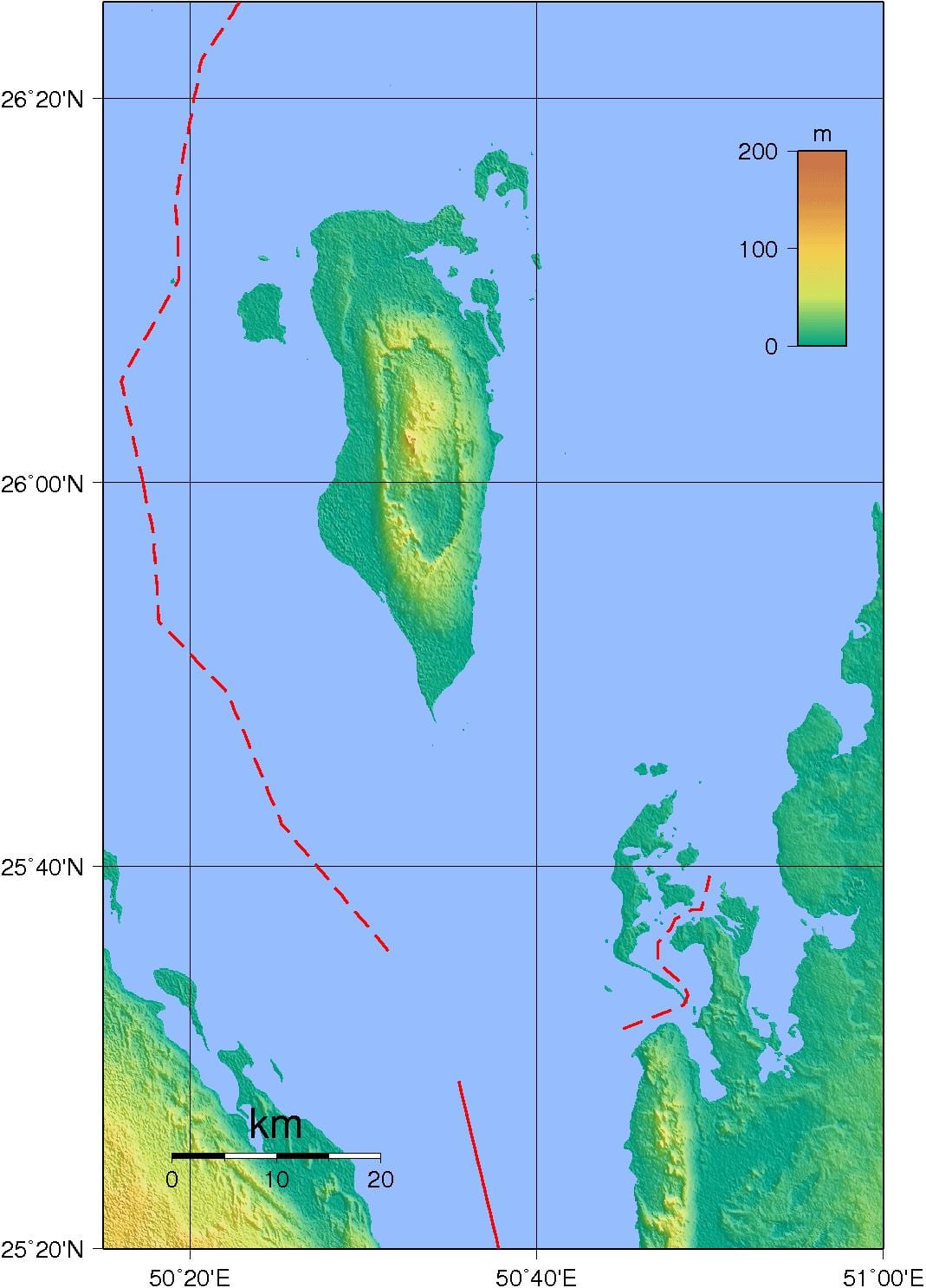 mapa ng Bahrain pisikal na