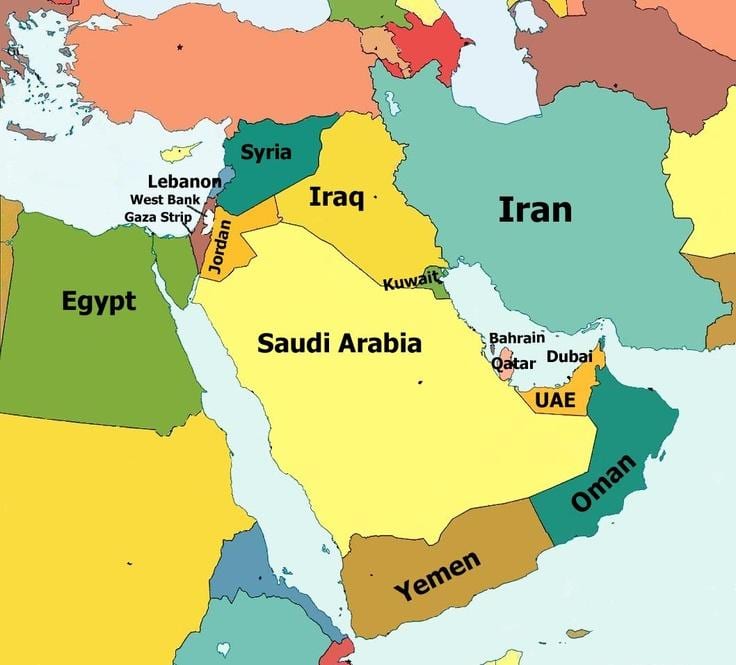 mapa ng Bahrain at sa nakapalibot na lugar